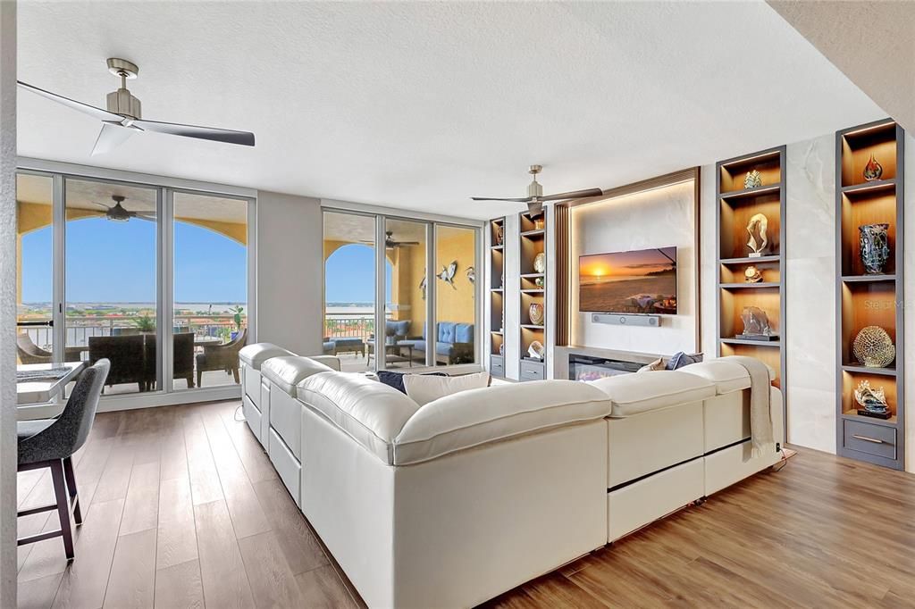 Fireplace, Interior, Living room, Water, Wood Texture Flooring