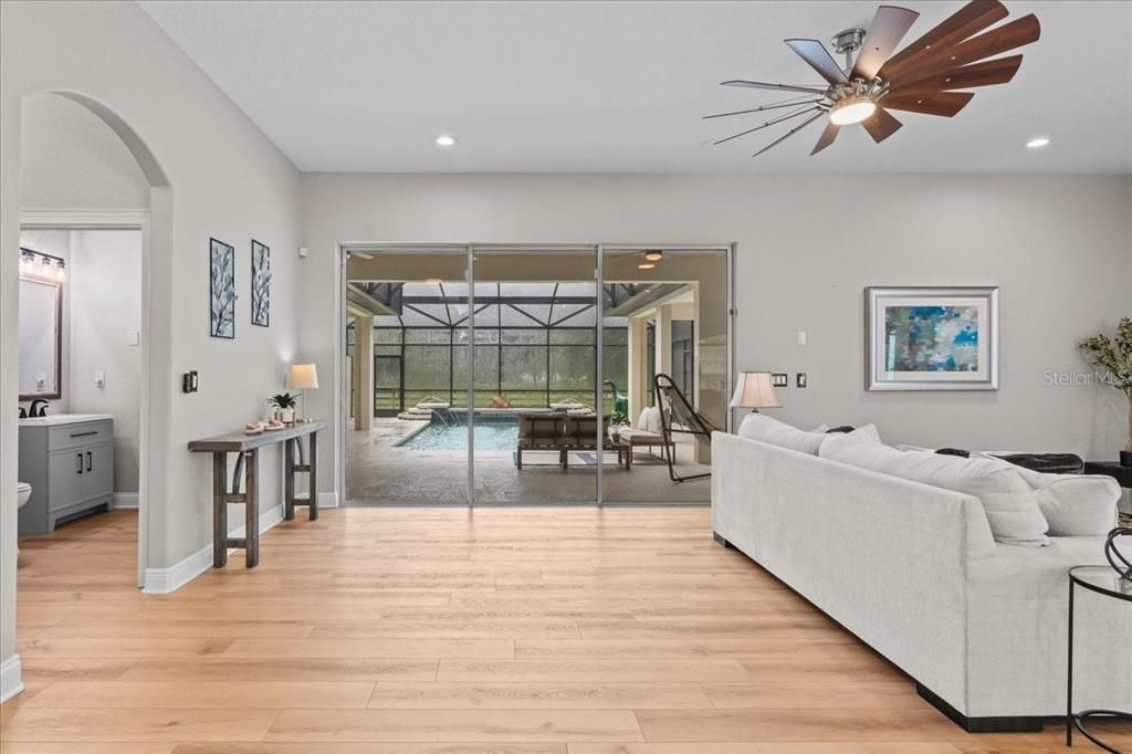 Interior, Living room, Recessed Lighting, Wood Texture Flooring
