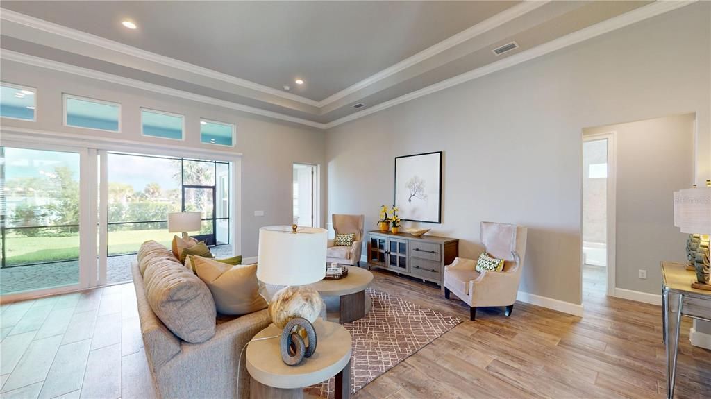 Interior, Living room, Recessed Lighting, Wood Texture Flooring
