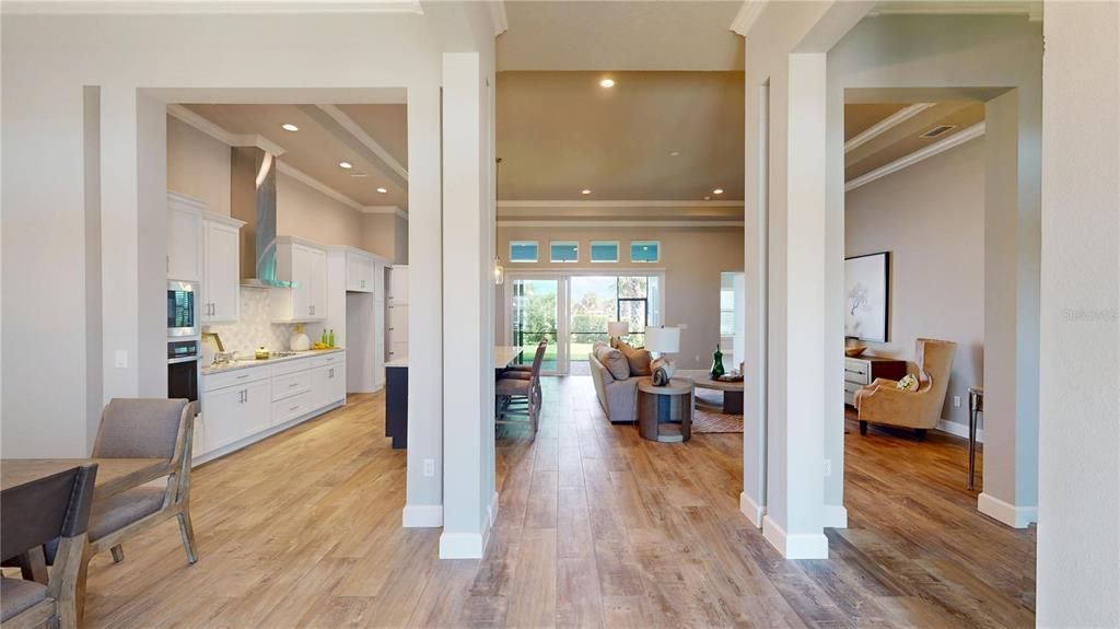 Interior, Kitchen, Living room, Recessed Lighting, Wood Texture Flooring