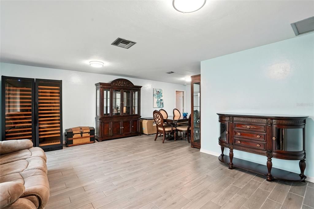 Dining room, Interior, Recessed Lighting, Wood Texture Flooring