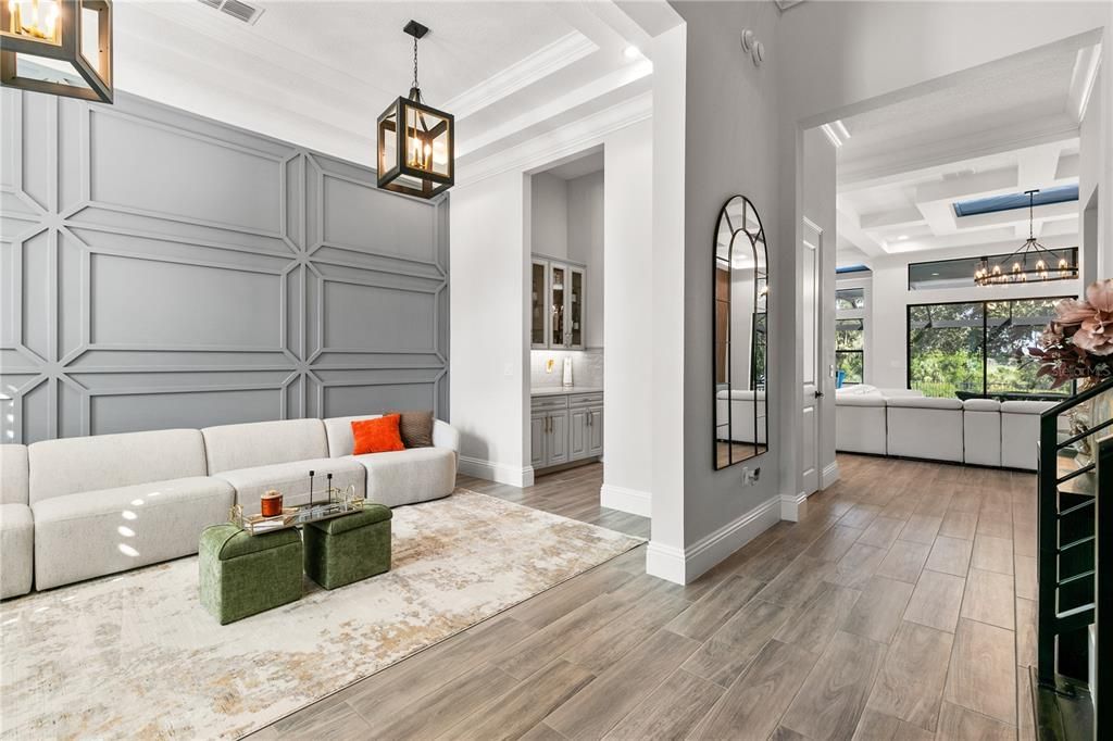 Interior, Living room, Pendant Lights, Wood Texture Flooring