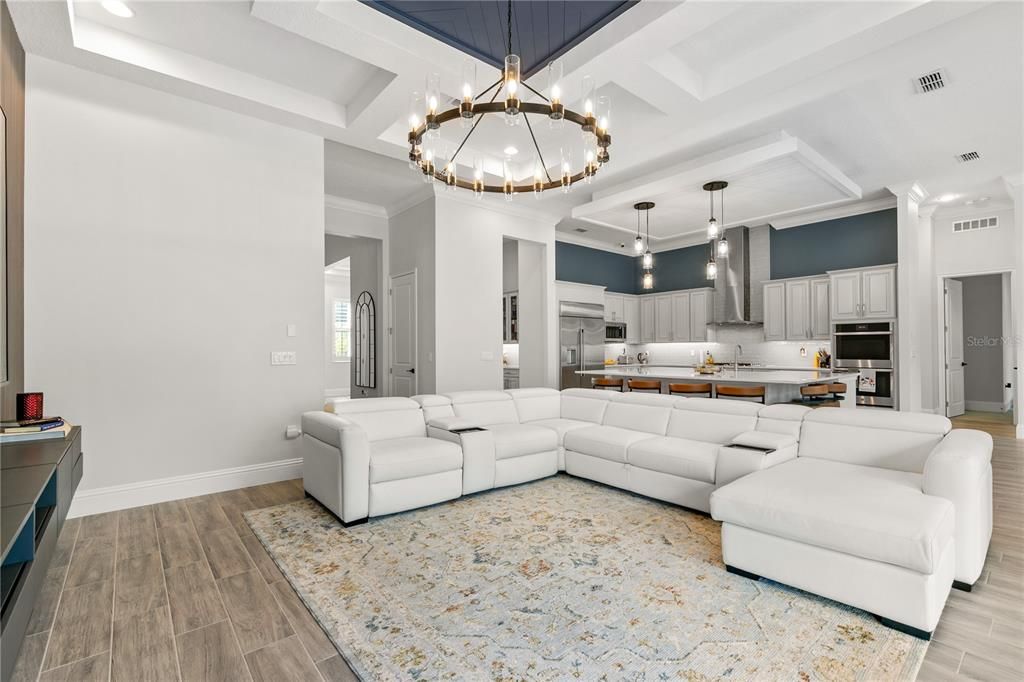Interior, Kitchen, Living room, Pendant Lights, Recessed Lighting, Stainless Steel Appliances, Wood Texture Flooring