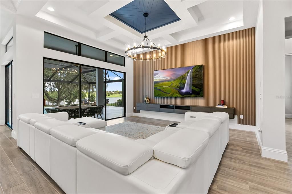Interior, Living room, Pendant Lights, Recessed Lighting, Wood Texture Flooring