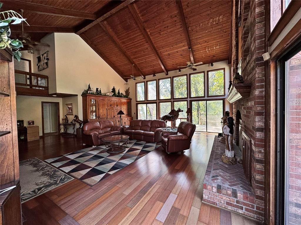 Fireplace, Interior, Living room, Stone Walls, Wooden Beams, Wooden Ceilings, Wood Texture Flooring