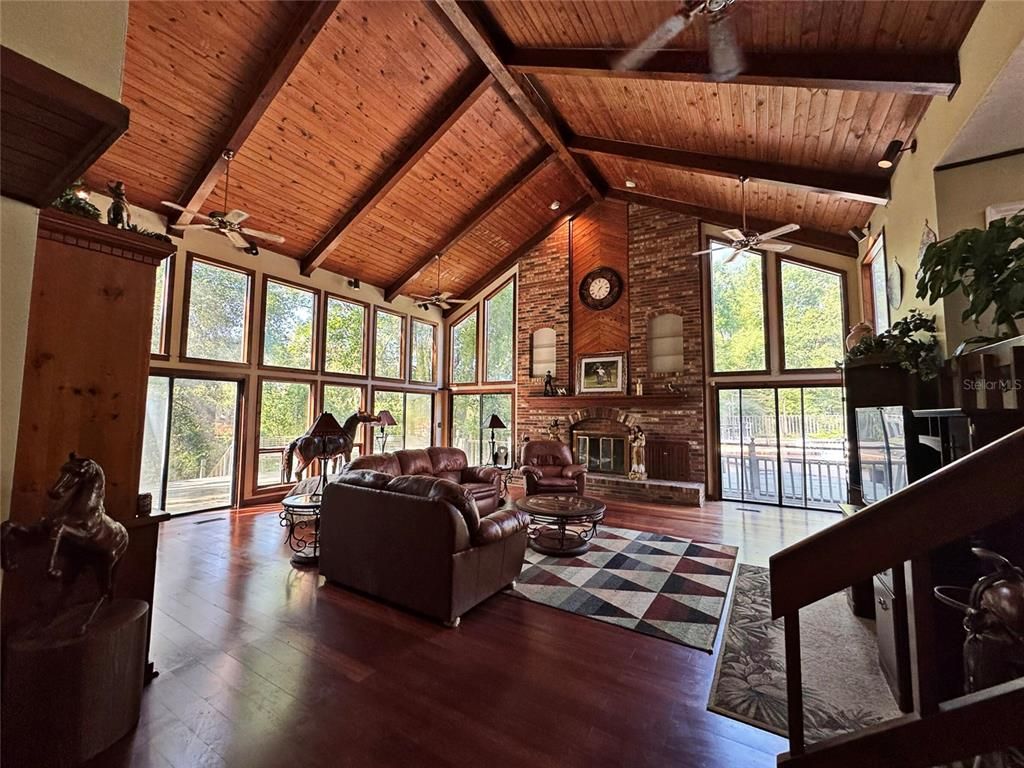 Fireplace, Interior, Living room, Stone Walls, Wooden Beams, Wooden Ceilings, Wood Texture Flooring