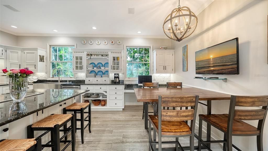 Chandelier, Interior, Kitchen, Pendant Lights, Recessed Lighting, Wood Texture Flooring