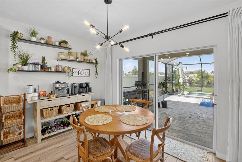 Dining room, Interior, Pendant Lights, Sun Room, Wood Texture Flooring