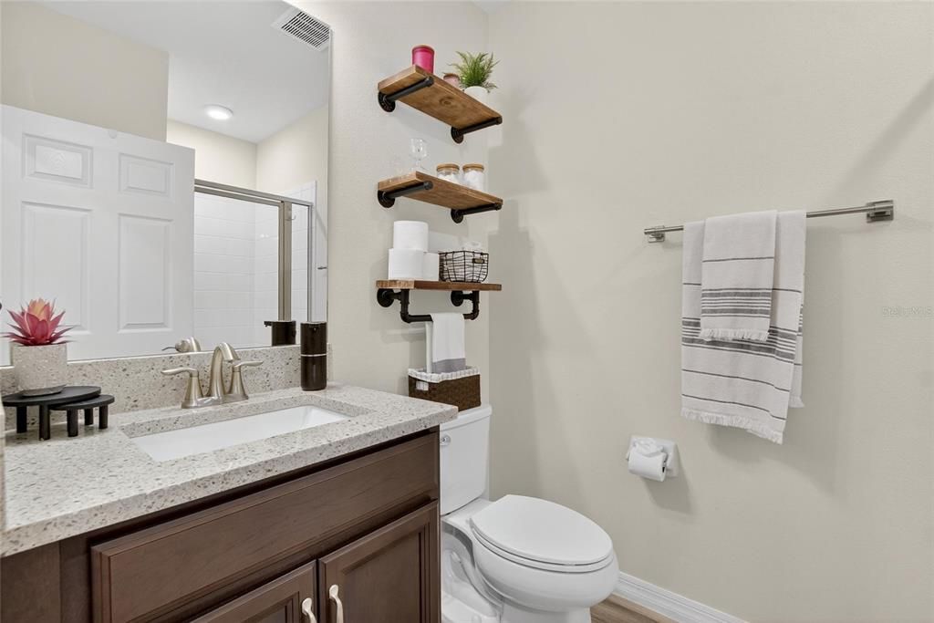 Bathroom, Interior, Recessed Lighting, Wood Texture Flooring