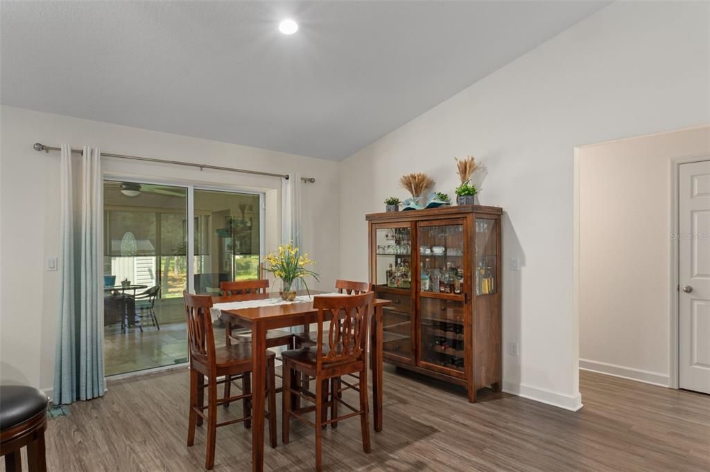 Dining room, Interior, Recessed Lighting, Wood Texture Flooring