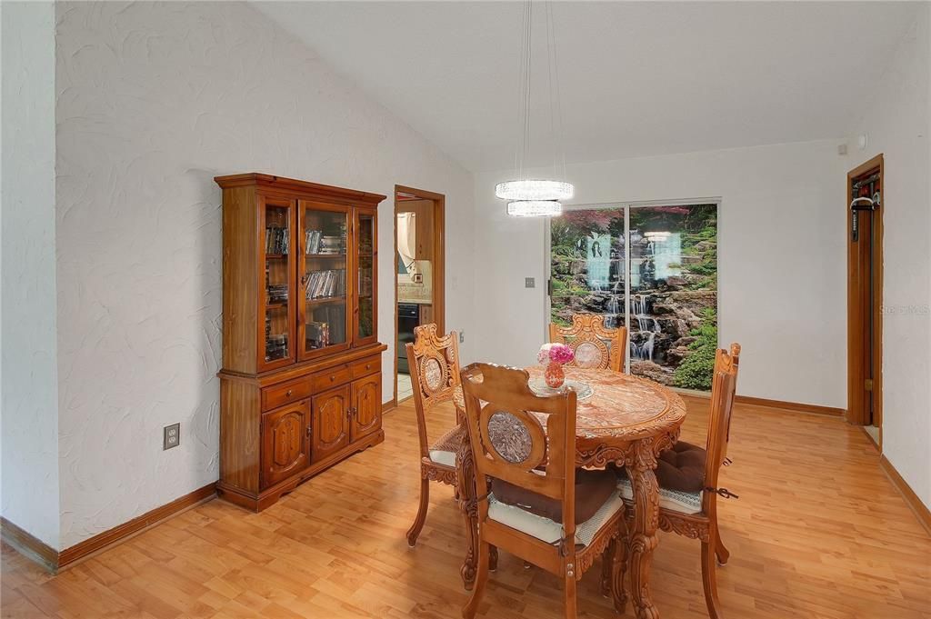 Dining room, Interior, Pendant Lights, Wood Texture Flooring
