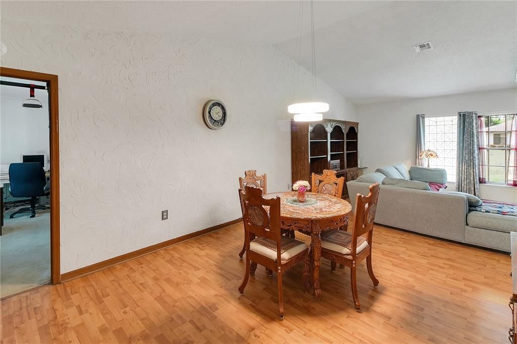 Dining room, Interior, Living room, Pendant Lights, Wood Texture Flooring