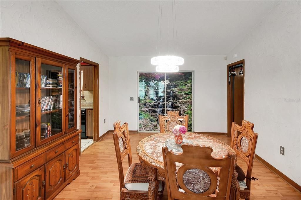 Dining room, Interior, Pendant Lights, Wood Texture Flooring