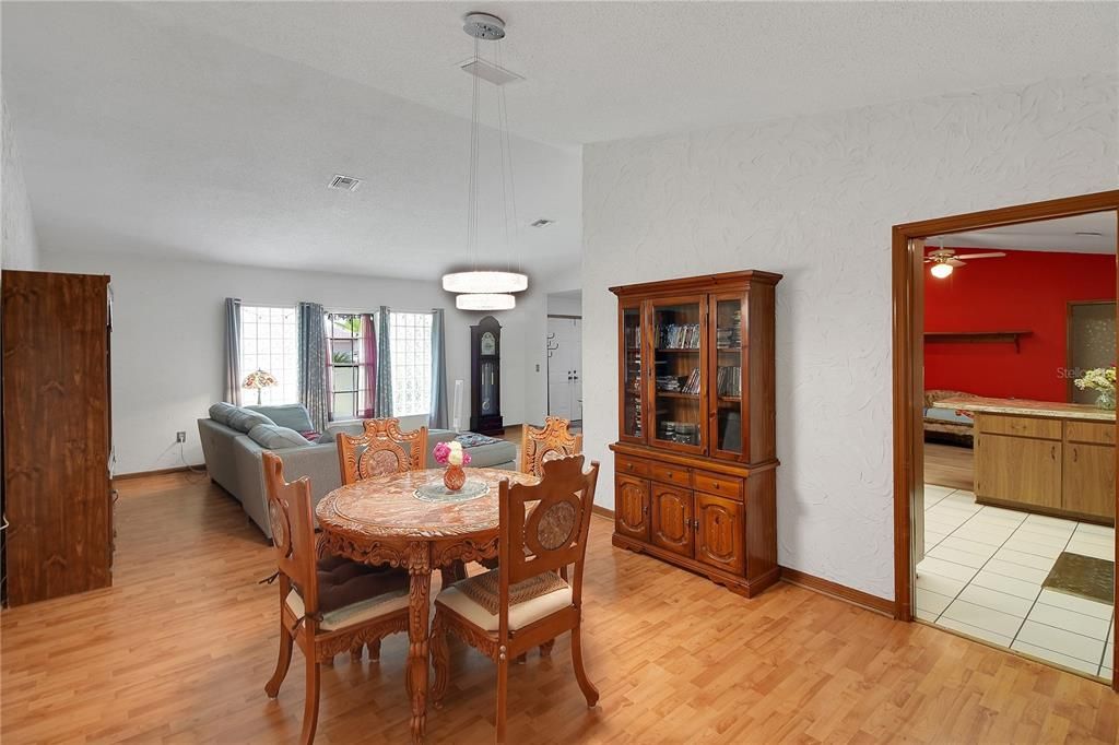 Dining room, Interior, Pendant Lights, Wood Texture Flooring