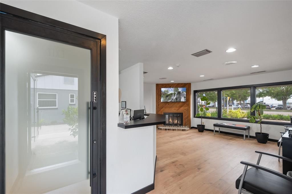 Fireplace, Interior, Recessed Lighting, Wood Texture Flooring