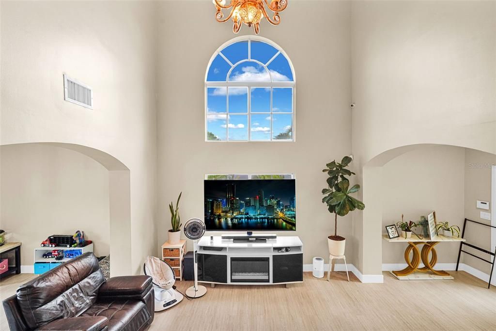 Chandelier, Interior, Living room, Wood Texture Flooring