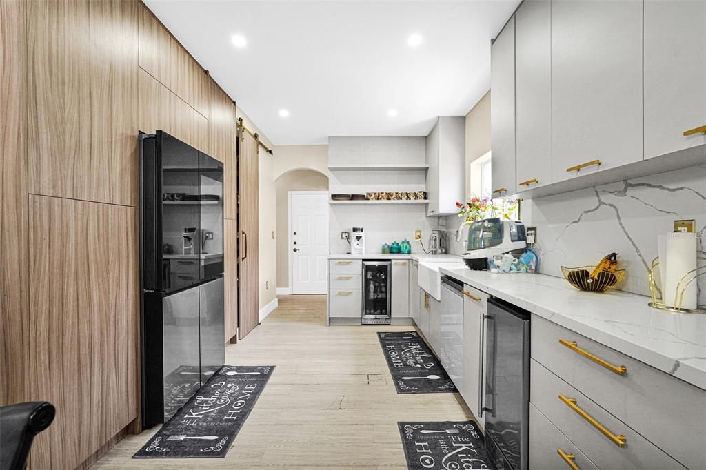 Interior, Kitchen, Recessed Lighting, Wood Texture Flooring