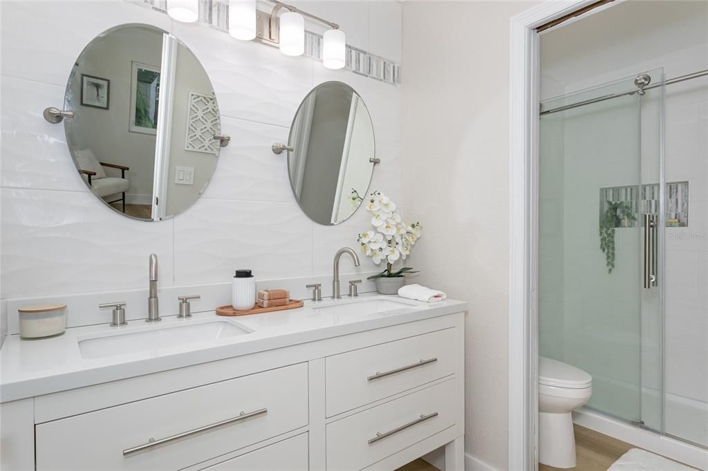 Bathroom, Dual Sink Vanities, Glass Shower, Interior