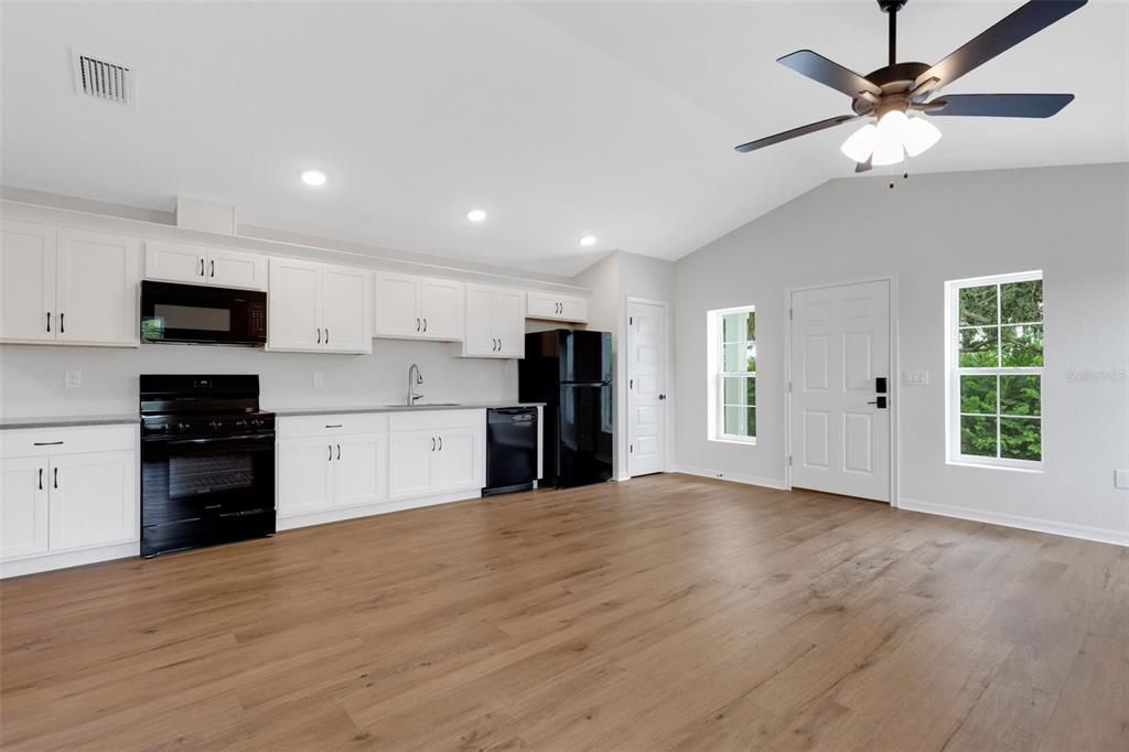 Interior, Kitchen, Recessed Lighting, Wood Texture Flooring