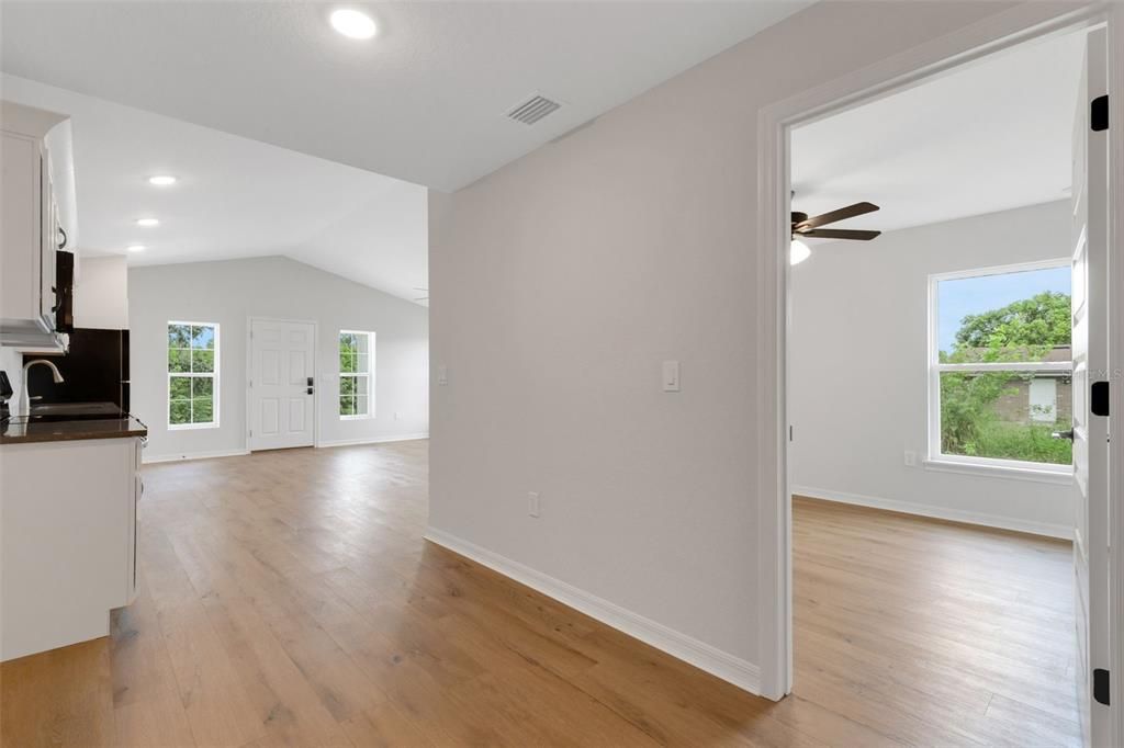Empty room, Interior, Recessed Lighting, Wood Texture Flooring