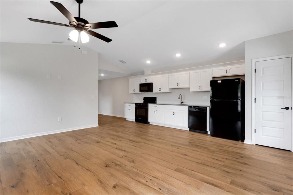 Interior, Kitchen, Recessed Lighting, Wood Texture Flooring