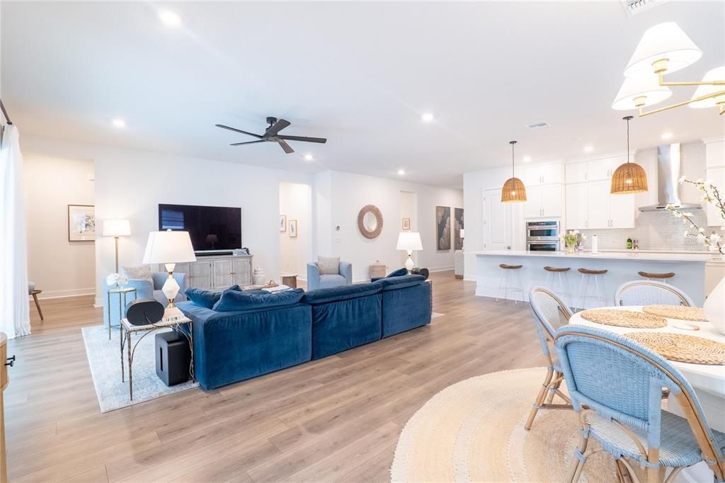 Interior, Kitchen, Living room, Pendant Lights, Recessed Lighting, Stainless Steel Appliances, Wood Texture Flooring
