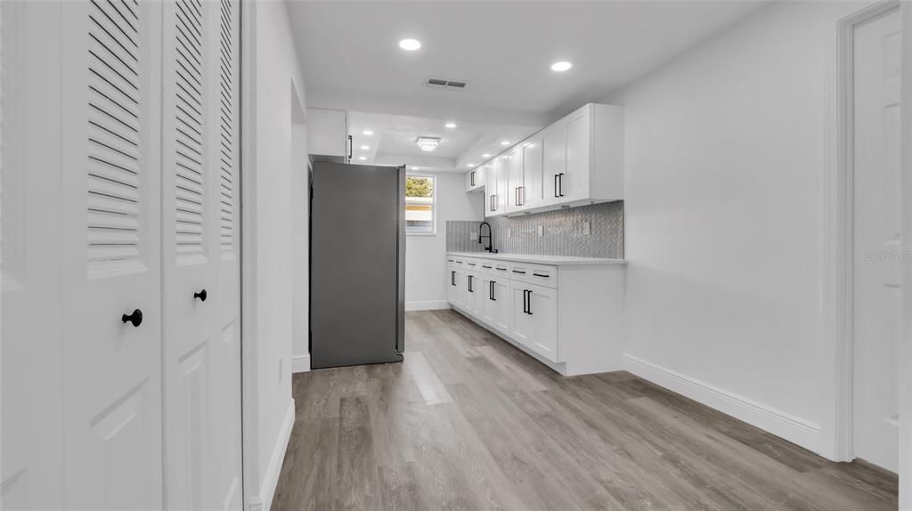 Interior, Kitchen, Recessed Lighting, Wood Texture Flooring