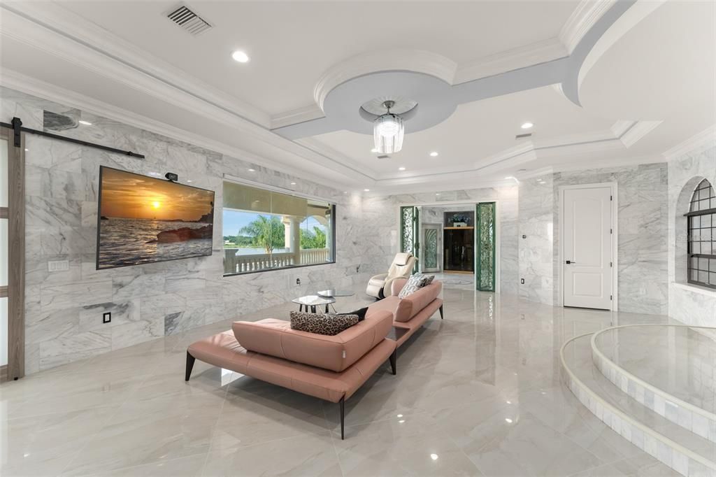 Interior, Living room, Marble, Marble Walls, Recessed Lighting