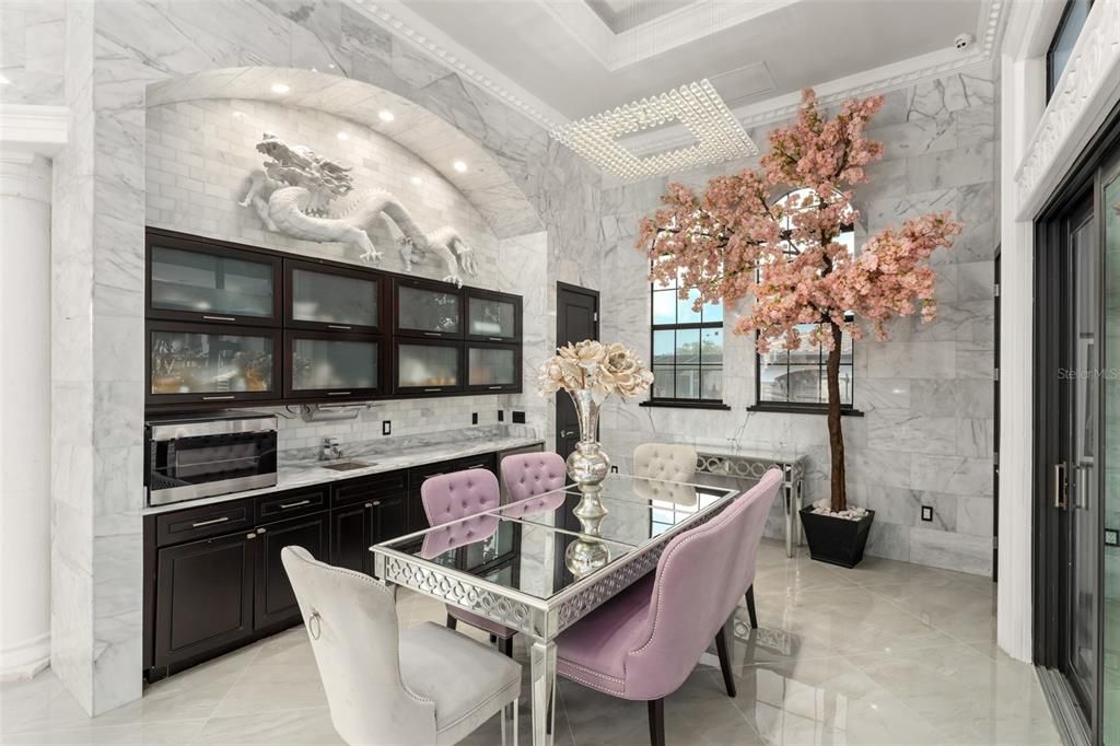 Dining room, Interior, Marble Walls, Recessed Lighting