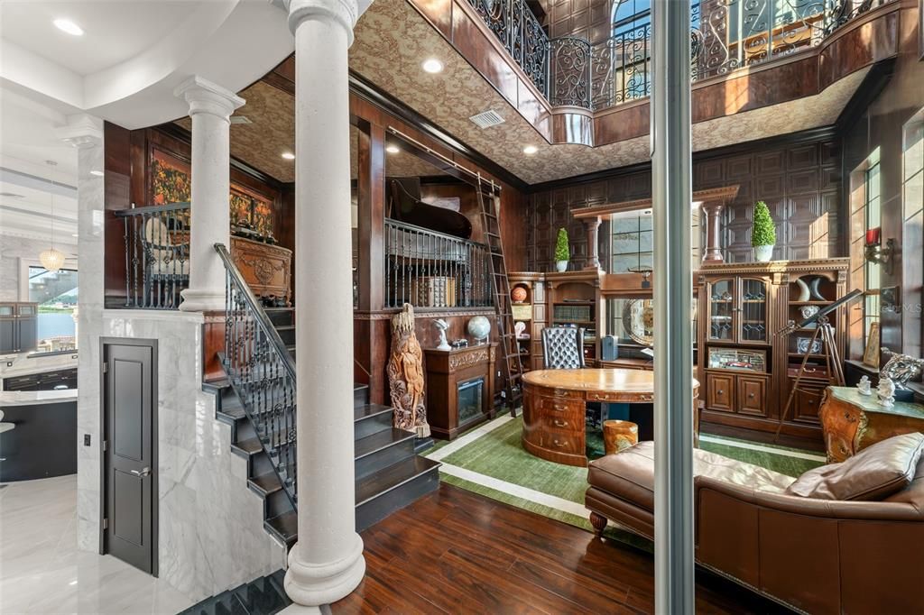 Home Office, Interior, Pendant Lights, Recessed Lighting, Wood Texture Flooring