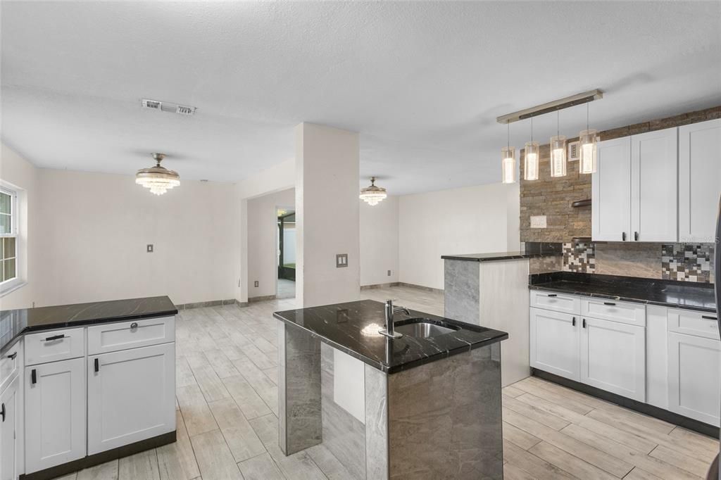 Interior, Kitchen, Pendant Lights, Wood Texture Flooring