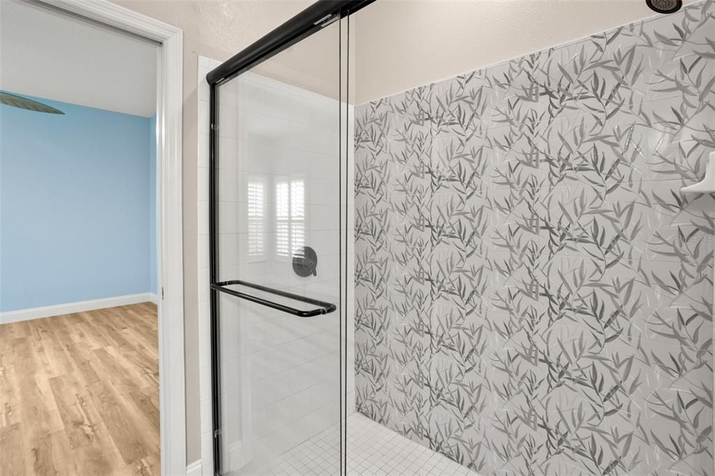 Bathroom, Glass Shower, Interior, Wood Texture Flooring