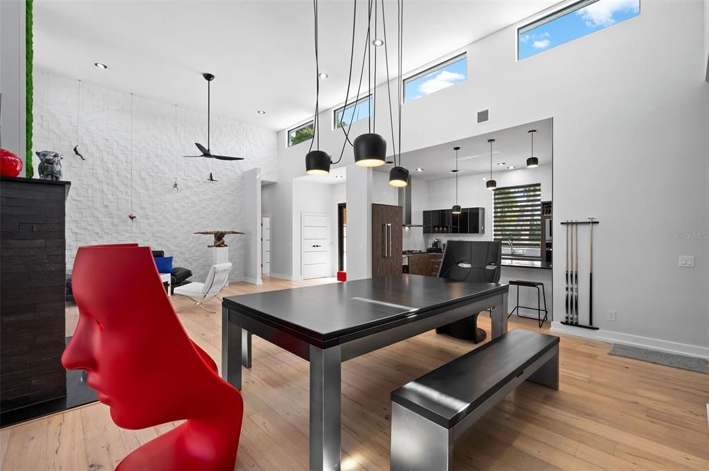 Game Room, Interior, Pendant Lights, Recessed Lighting, Wood Texture Flooring