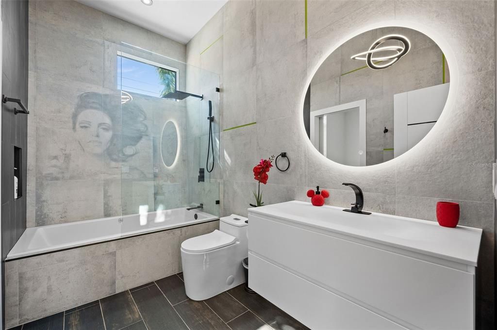 Bathroom, Glass Shower, Interior, Recessed Lighting