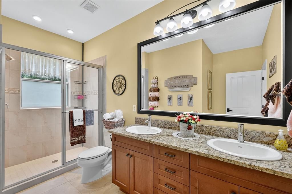 Bathroom, Dual Sink Vanities, Glass Shower, Interior, Recessed Lighting