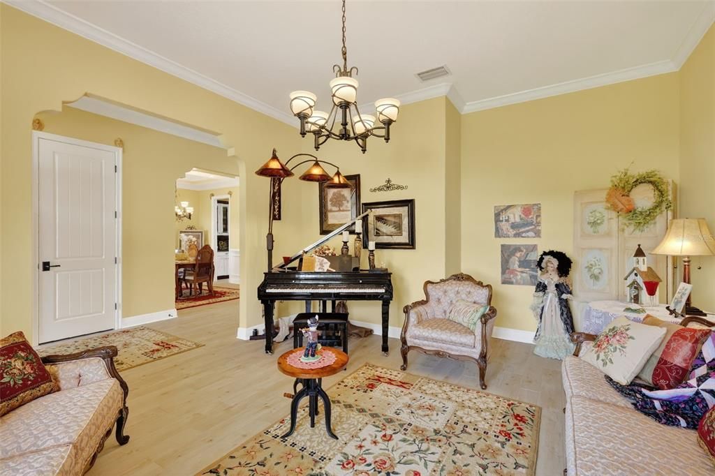 Chandelier, Interior, Piano, Wood Texture Flooring