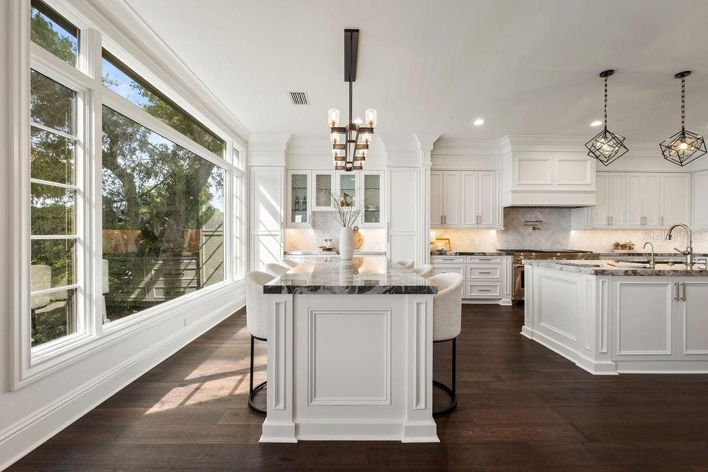 Chandelier, Interior, Kitchen, Pendant Lights, Recessed Lighting, Wood Texture Flooring