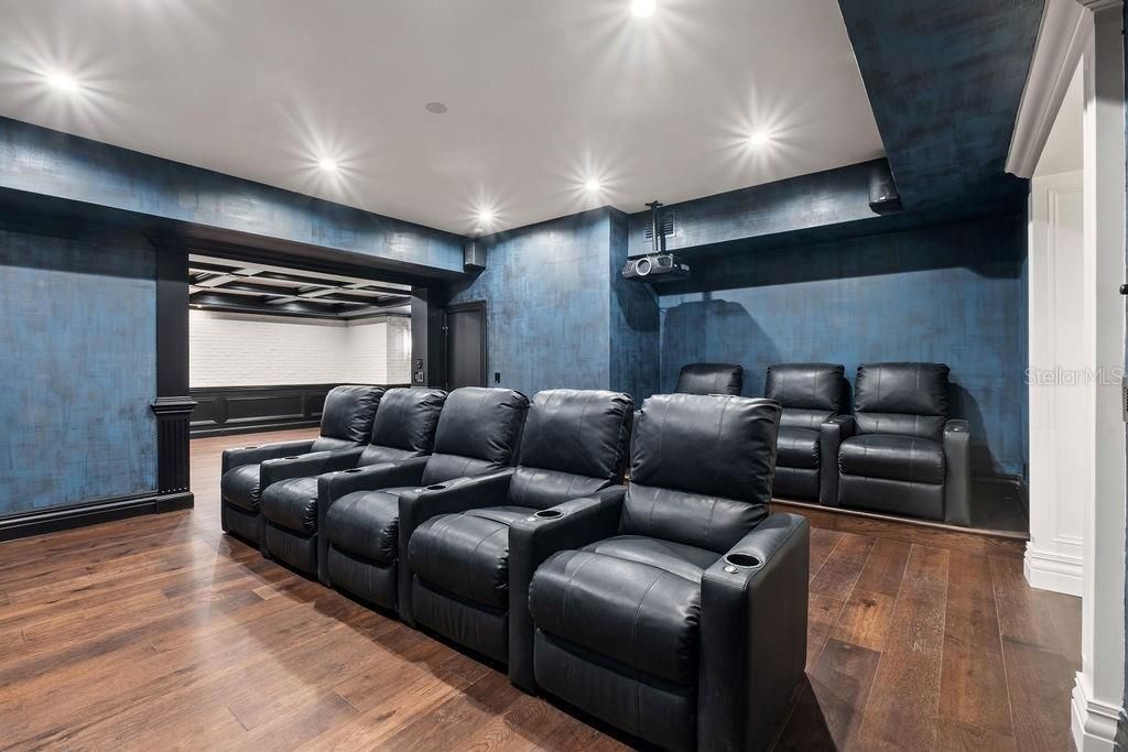 Home Theatre Room, Interior, Recessed Lighting, Theatre Room, Wood Texture Flooring