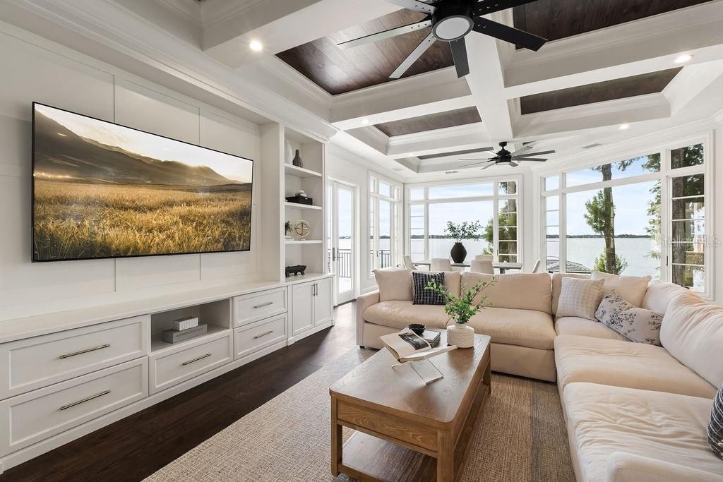Interior, Living room, Recessed Lighting, Wood Texture Flooring