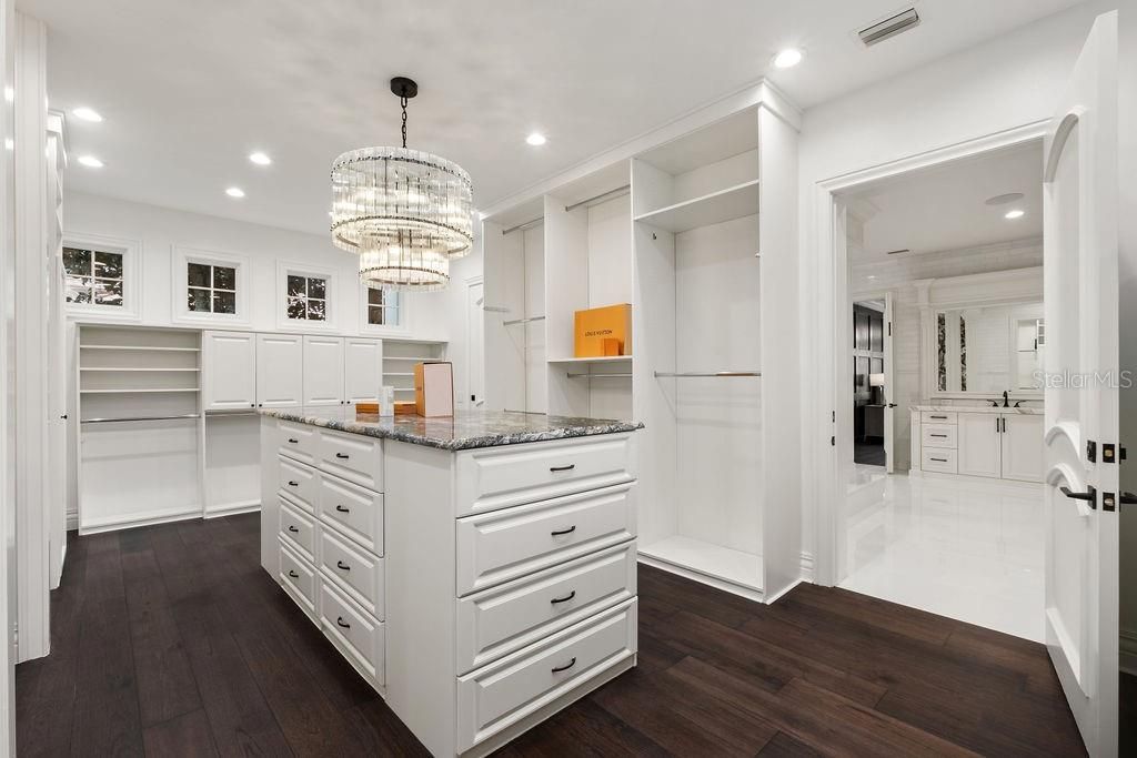 Chandelier, Interior, Recessed Lighting, Walk-in Closets, Wood Texture Flooring