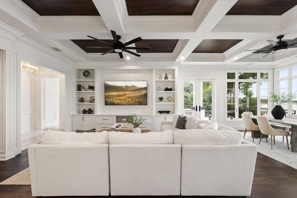 Dining room, Interior, Living room, Recessed Lighting, Wooden Ceilings, Wood Texture Flooring