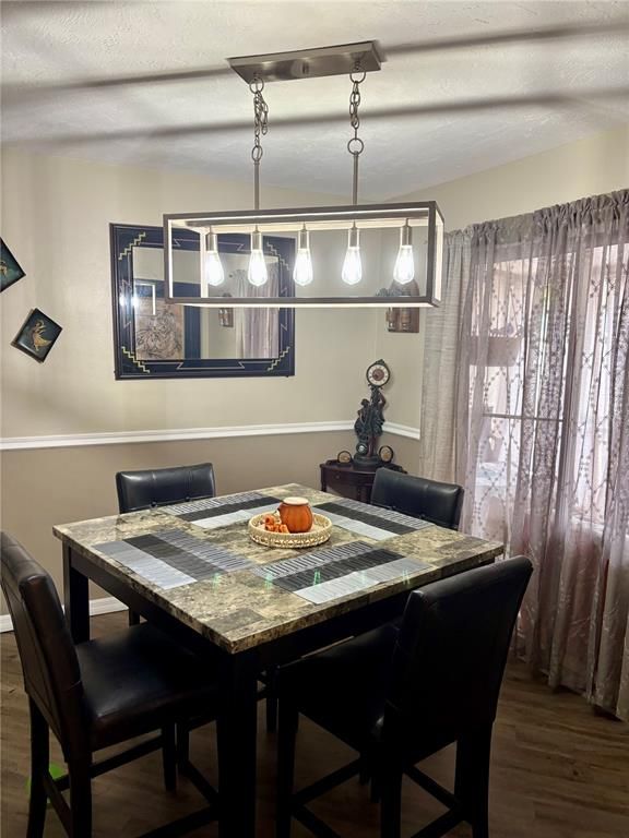 Dining room, Interior, Pendant Lights, Wood Texture Flooring