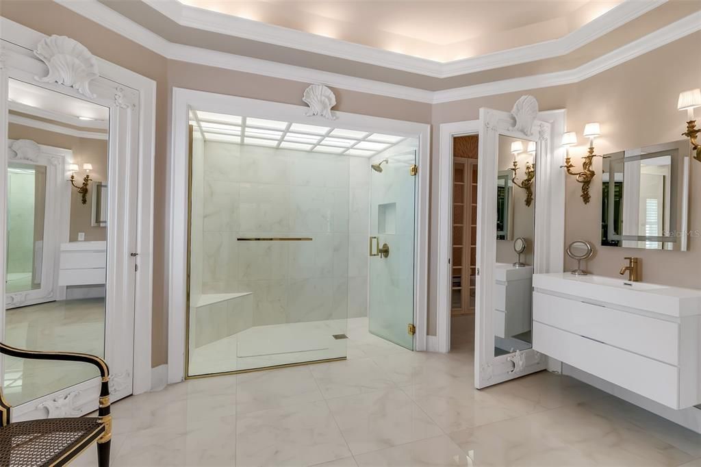 Bathroom, Glass Shower, Interior, Marble, Marble Walls