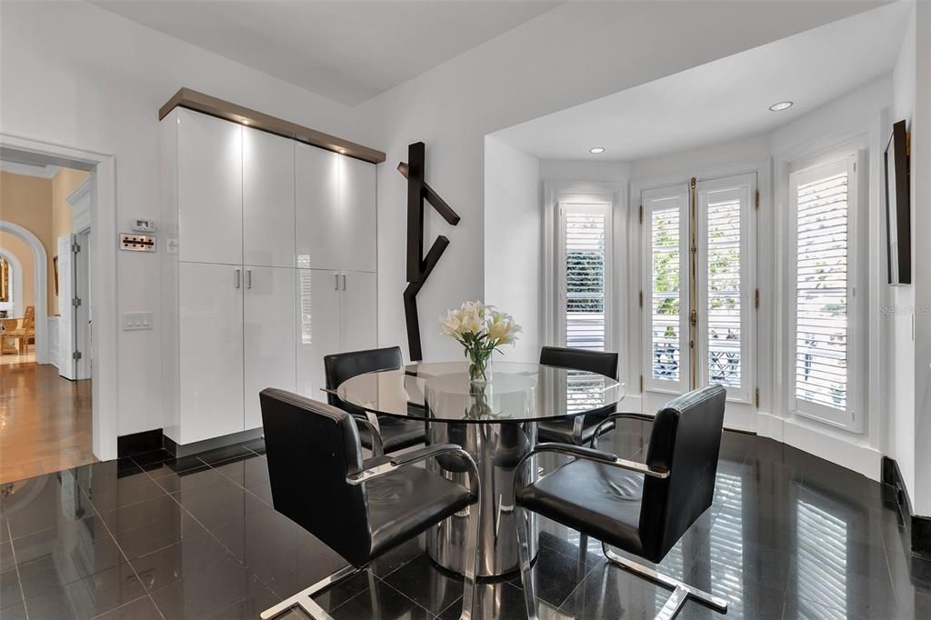 Dining room, Interior, Recessed Lighting, Wood Texture Flooring