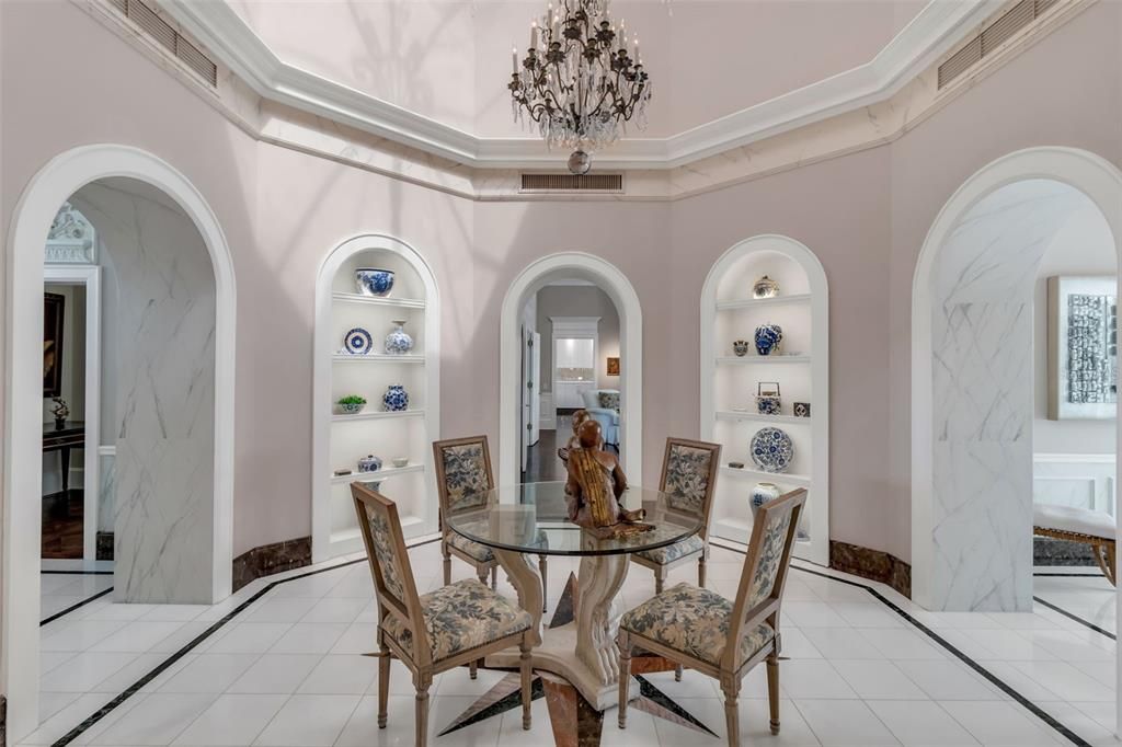 Chandelier, Dining room, Interior, Marble Walls