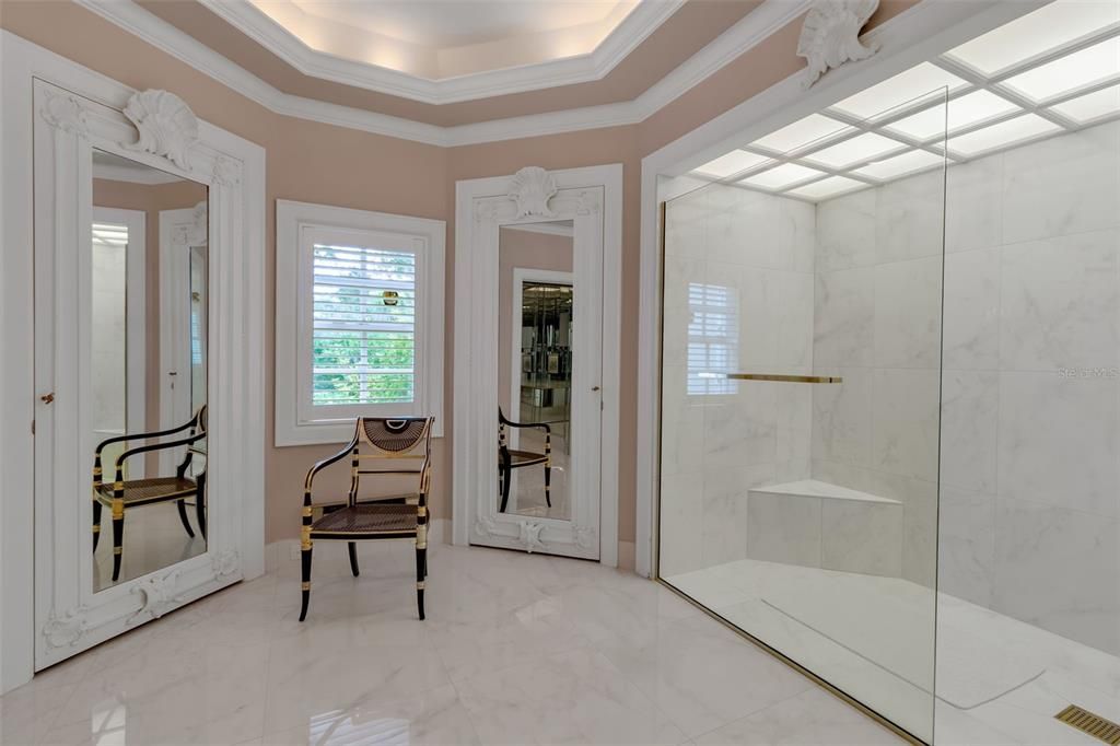 Bathroom, Glass Shower, Interior, Marble, Marble Walls