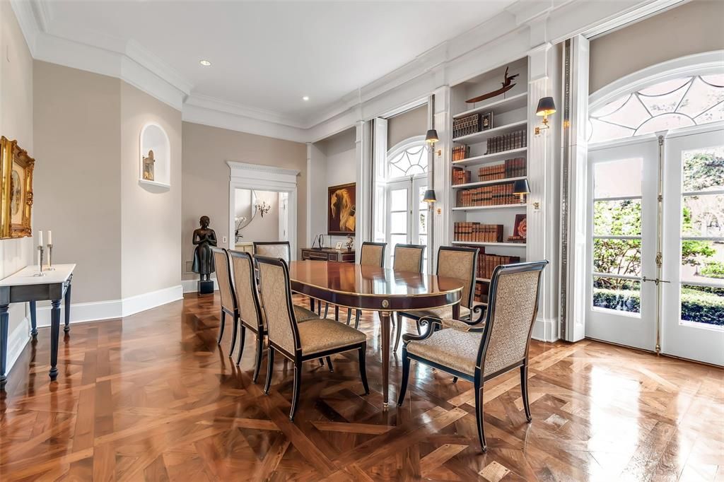 Dining room, Interior, Recessed Lighting, Wood Texture Flooring