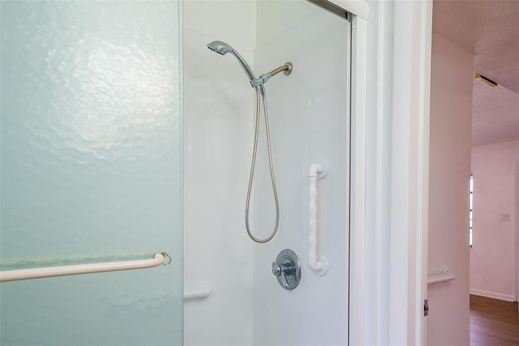 Bathroom, Glass Shower, Interior, Wood Texture Flooring