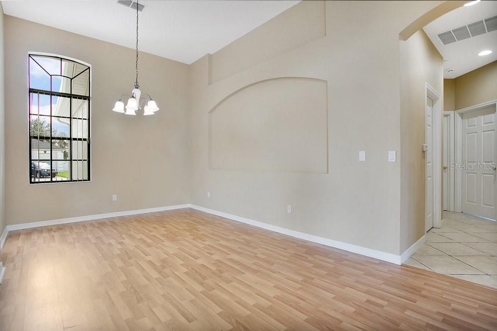 Empty room, Interior, Pendant Lights, Recessed Lighting, Wood Texture Flooring