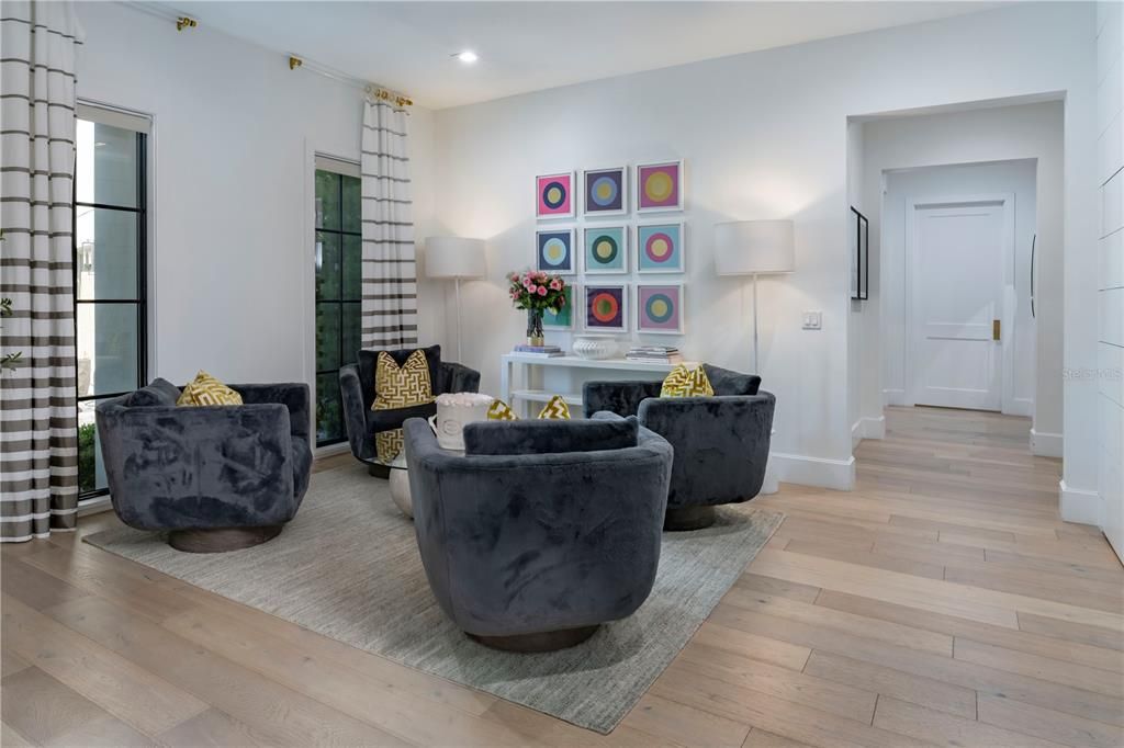 Interior, Living room, Recessed Lighting, Wood Texture Flooring